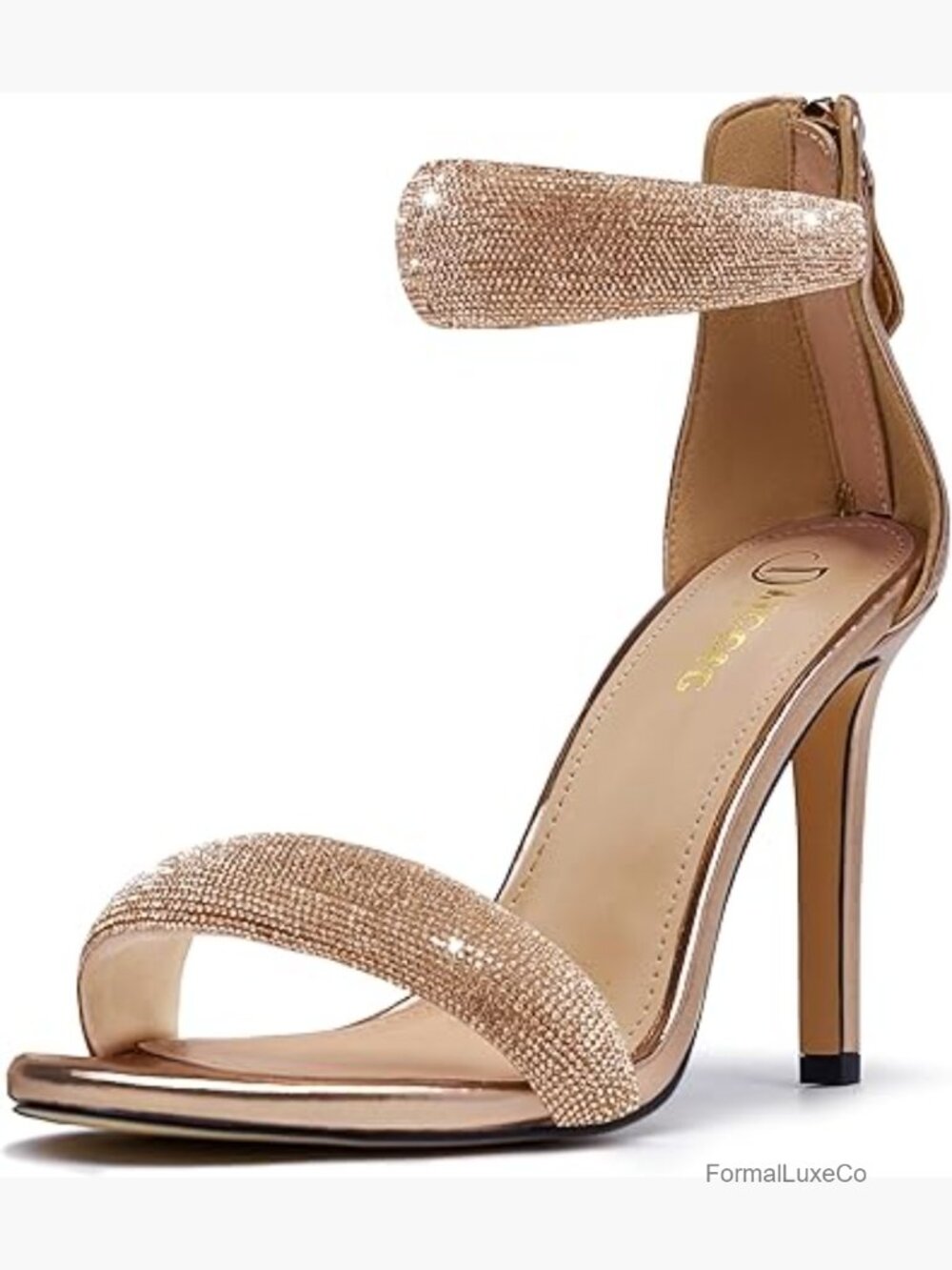 Stiletto Heels Open Toe Ankle Strappy Glitter Metallic Back Zipper Party